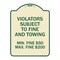 Signmission R7-8f Violators Subject to Fine and Towing Min. Fine $50 Max Fine $200 Aluminum, A-DES-TG-1824-23230 A-DES-TG-1824-23230 - alternate 1